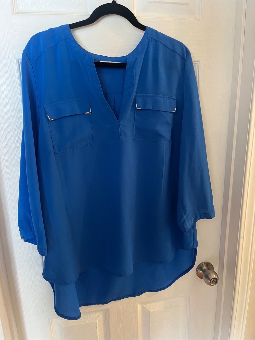 mandee Royal Blue Split-Neck Blouse